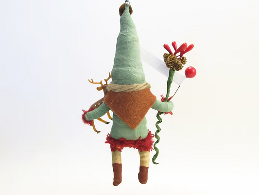 Green Forest Santa Ornament | Vintage by Crystal Spun Cotton Ornament