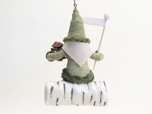 Green Santa On Birch Log Ornament | Vintage by Crystal Spun Cotton Ornament