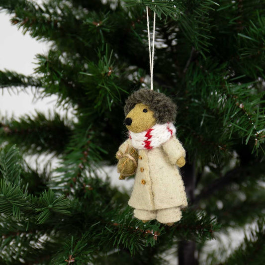 Hedgehog in Beige Coat Christmas Ornament by A World of Craft