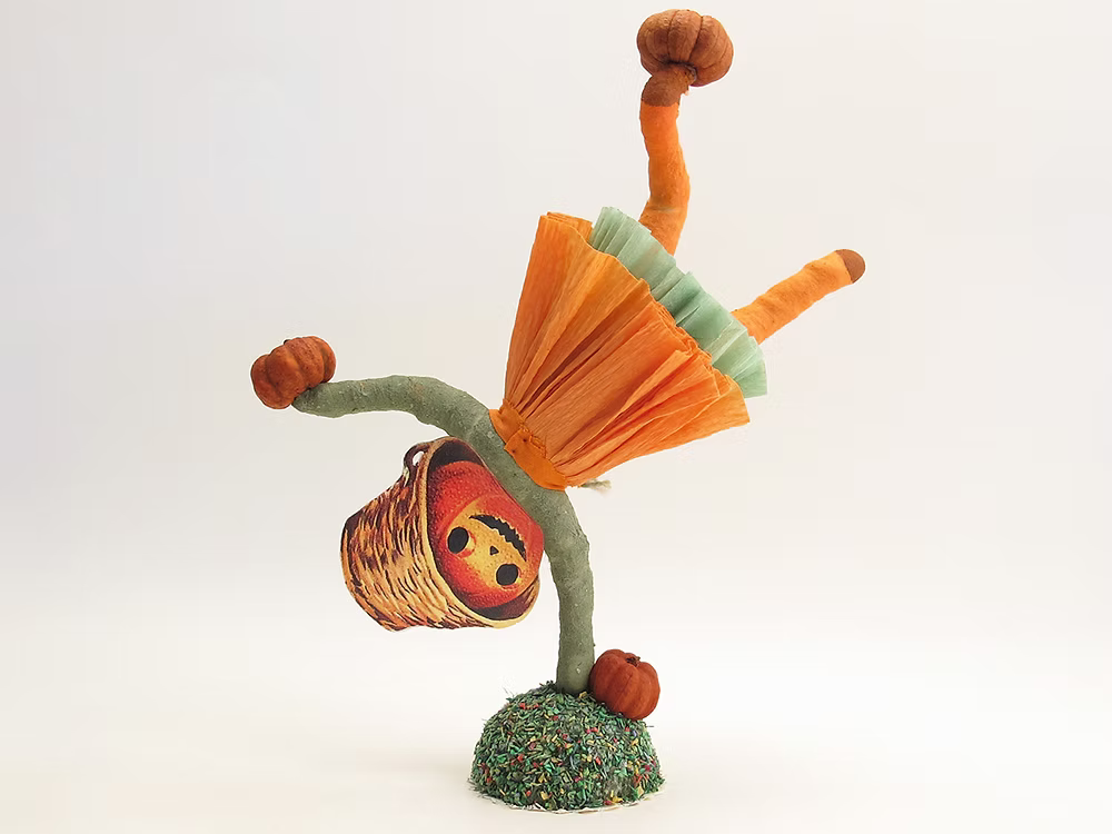Handstand Pumpkin Gal Figure | Vintage by Crystal Spun Cotton Ornament