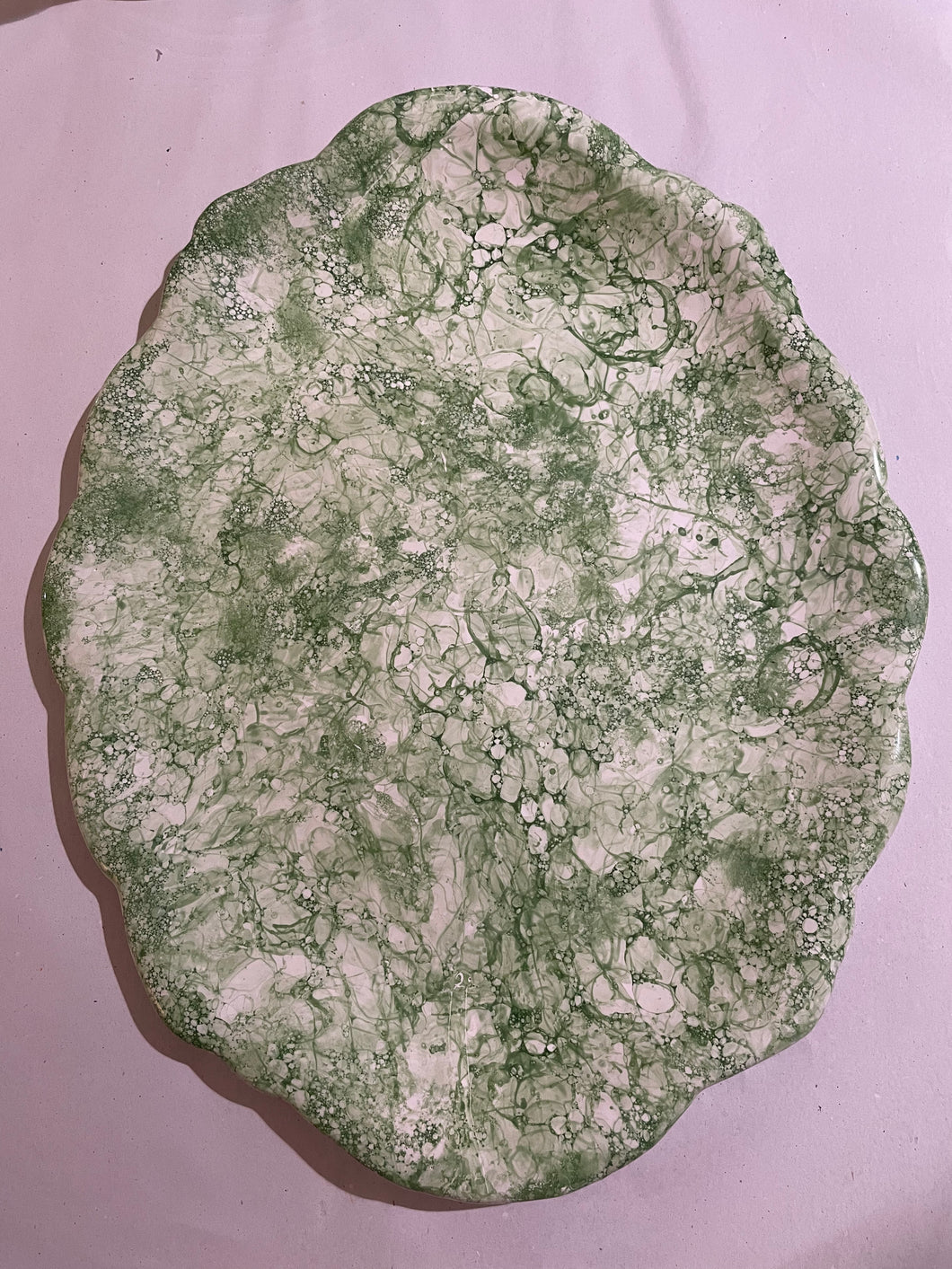 Marbleized Large Scalloped Tray - Green