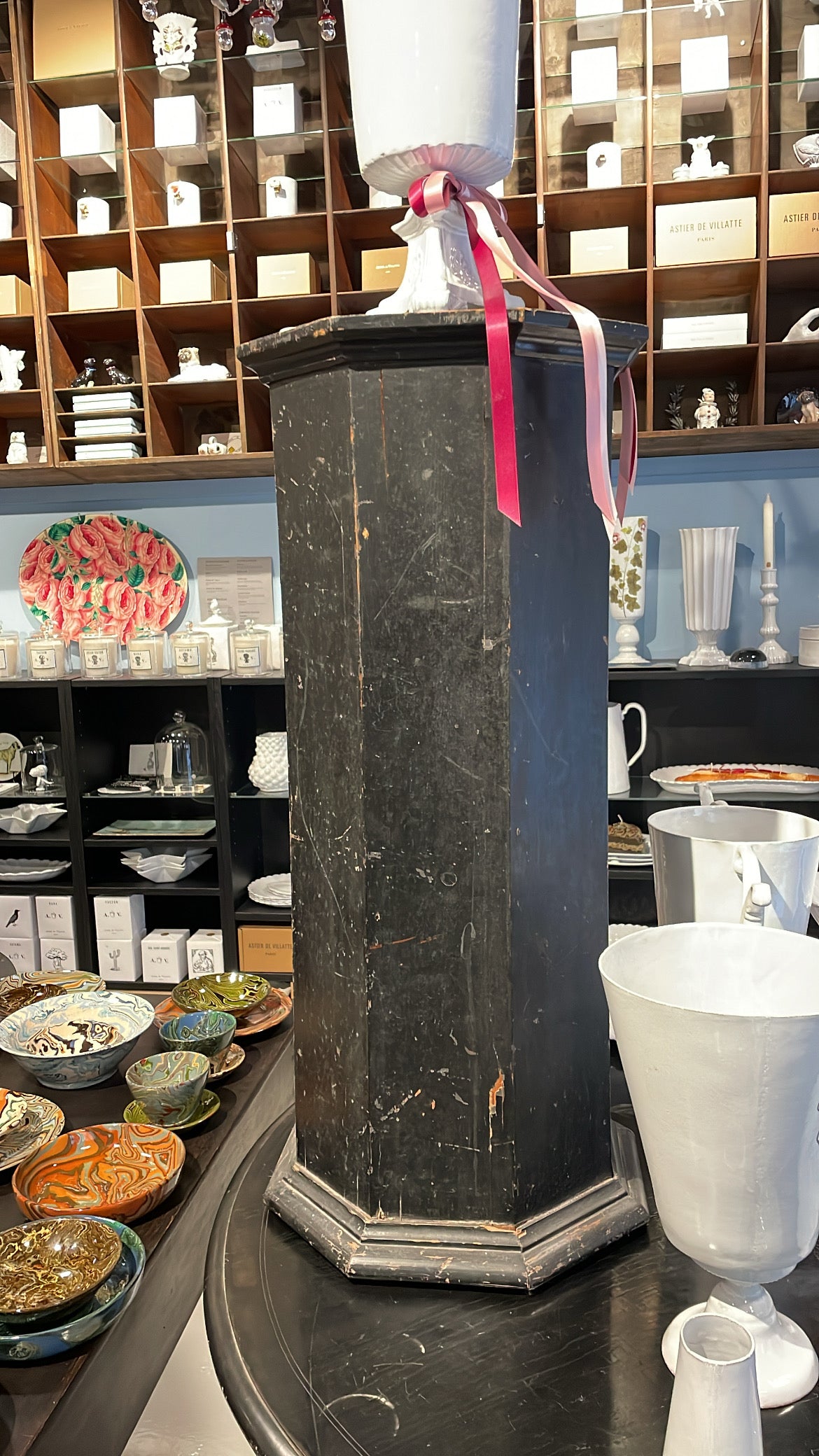 Antique French Blackened Wood Pedestal