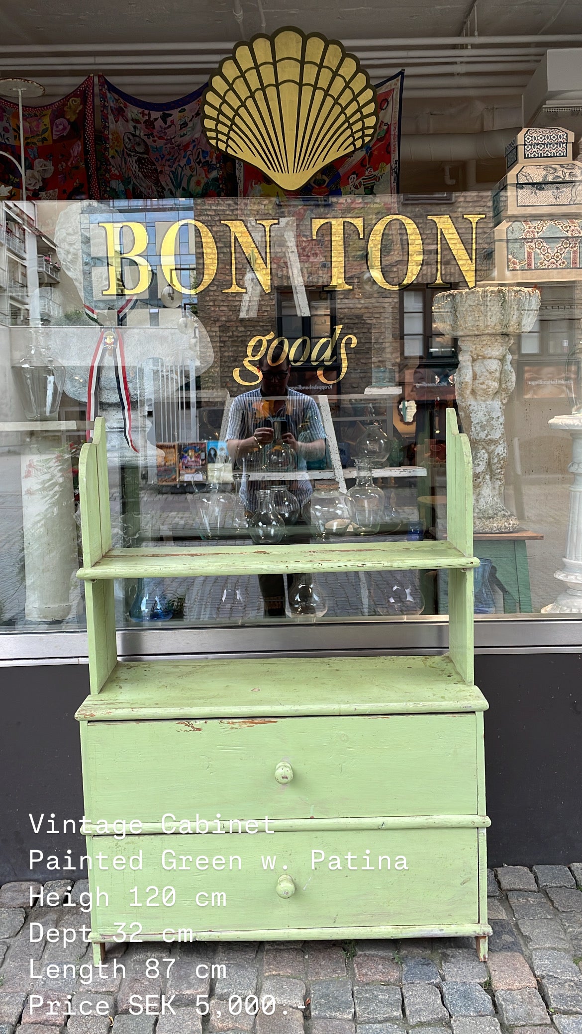 Vintage Green Baker's Cabinet