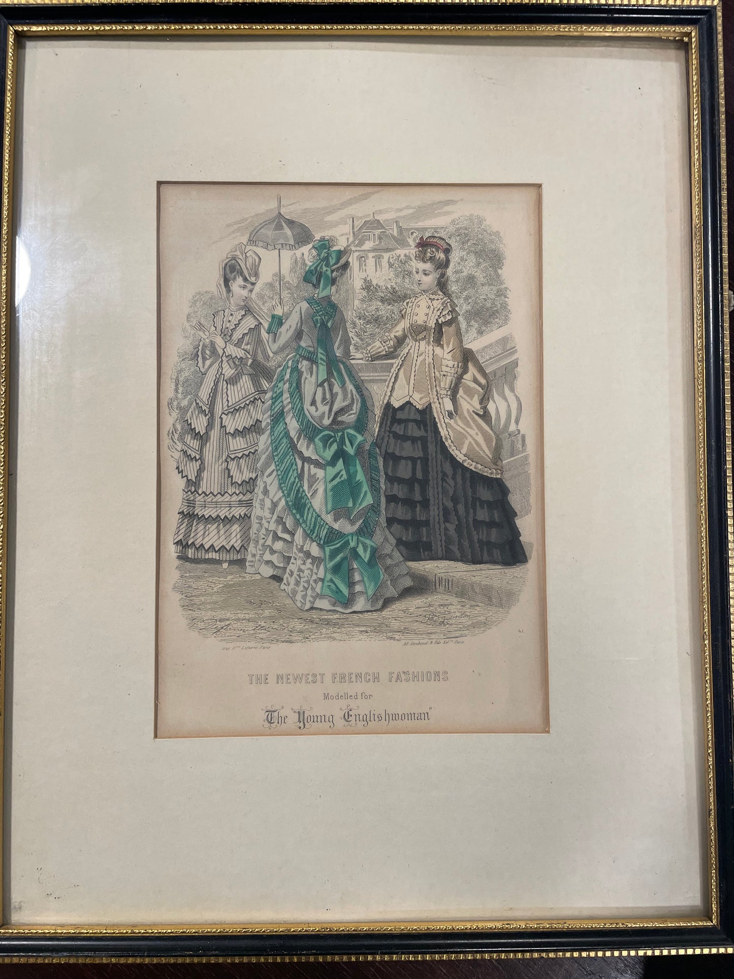 Framed Antique Fashion Print, “The Newest French Fashions” (The Young Englishwoman) #1