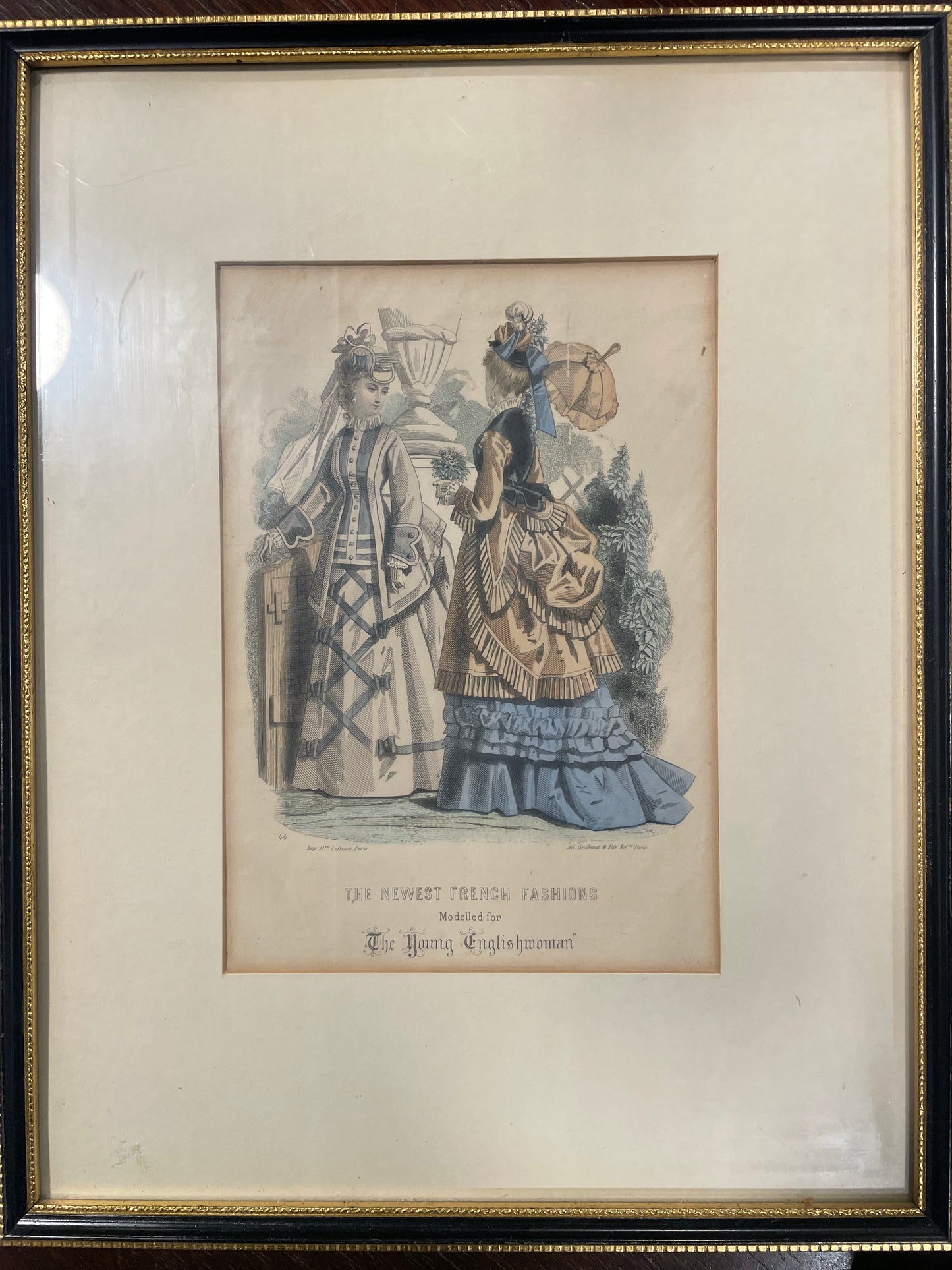 Framed Antique Fashion Print, “The Newest French Fashions” (The Young Englishwoman) #2