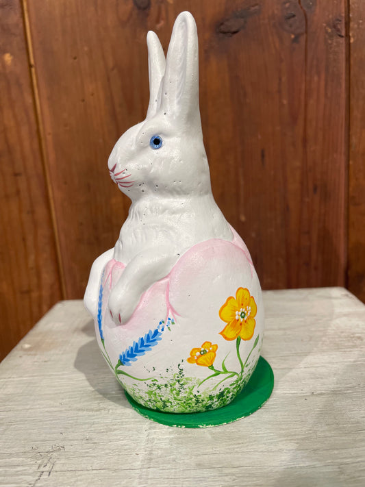 Bunny in White Egg, Hand Painted Flower Decorations | Ino Schaller
