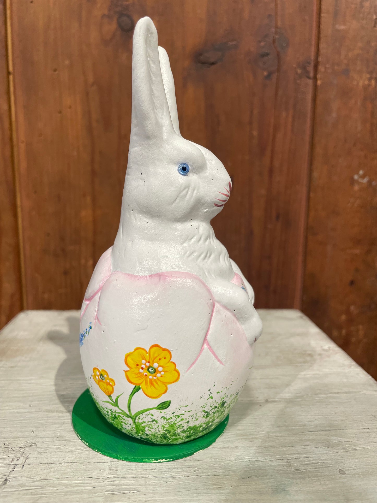 Bunny in White Egg, Hand Painted Flower Decorations | Ino Schaller