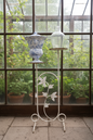 Vintage Wrought Iron Plant Stand with Floral Motif, White Painted Finish