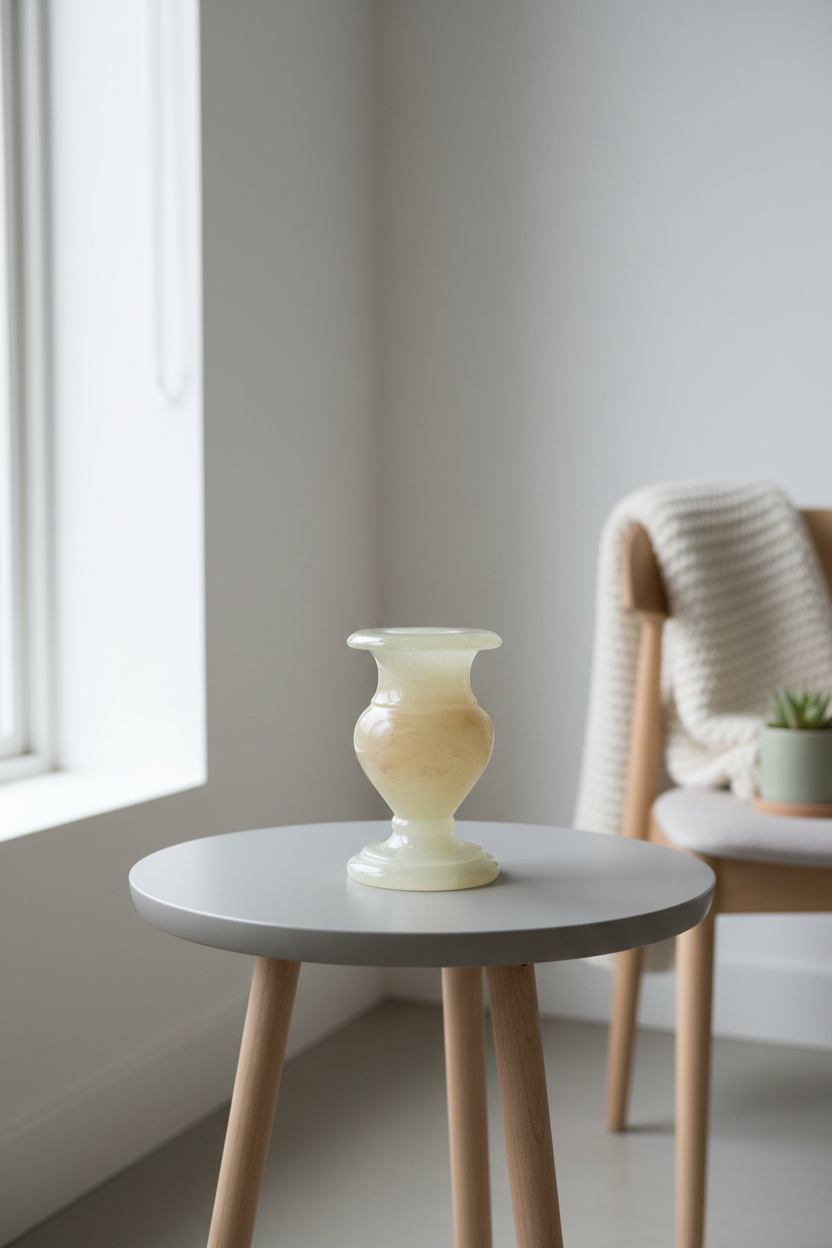 Alabaster Mini Candlestick in Medici Vase Form