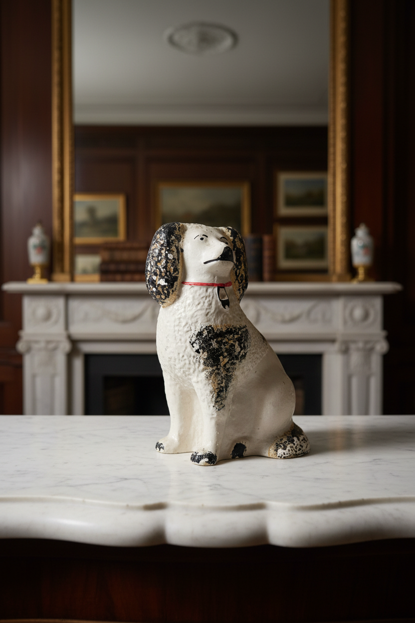 Vintage Cast Composition Stove Dog Figure, Black & White