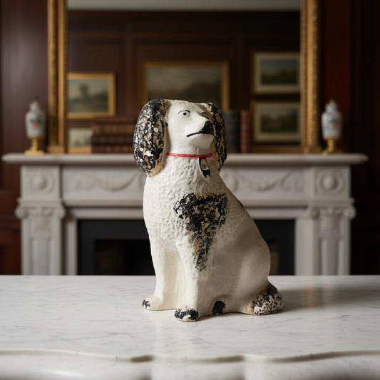 Vintage Cast Composition Stove Dog Figure, Black & White