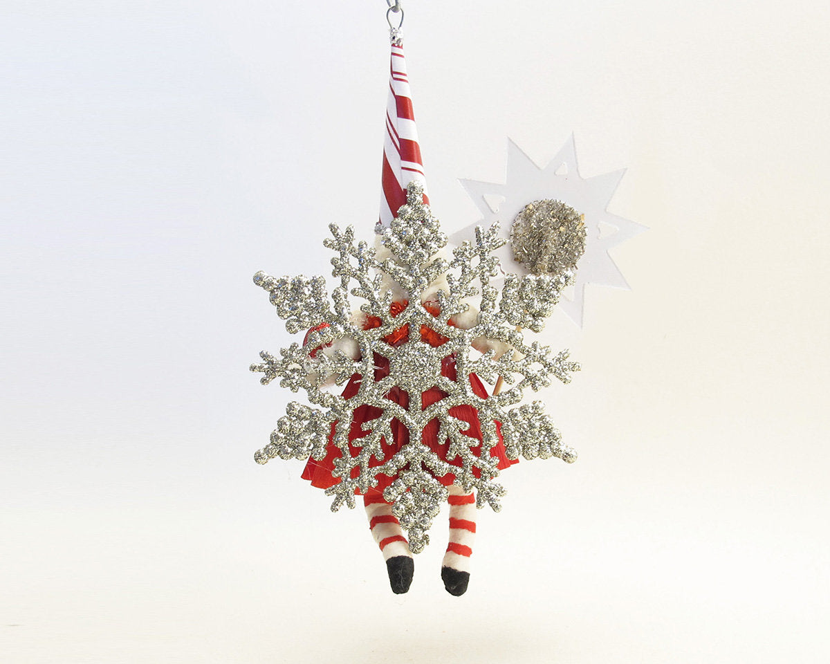 Candy Cane Striped Princess On Snowflake Ornament - Vintage by Crystal