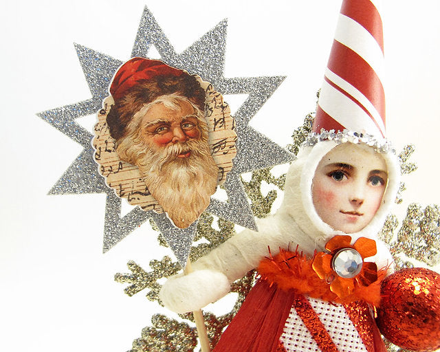 Candy Cane Striped Princess On Snowflake Ornament - Vintage by Crystal