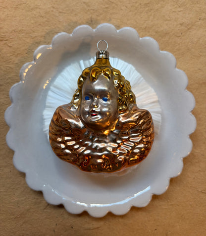 Winged Angel Head Ornament with Glass Hair Bow