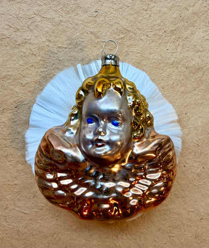 Winged Angel Head Ornament with Glass Hair Bow