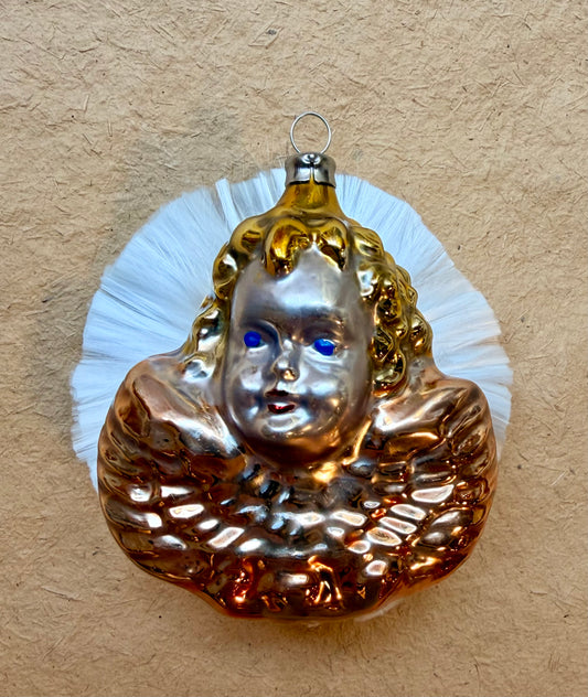 Winged Angel Head Ornament with Glass Hair Bow