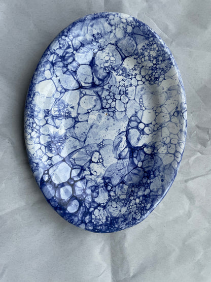 Small Marbled Dinner Plate, Dark Blue | Handmade Erik Bendtsen Ceramics