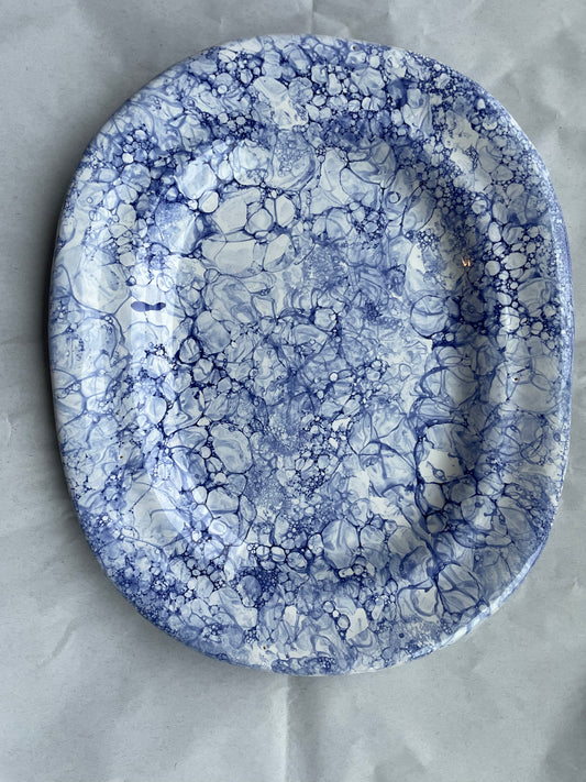 Large Marbled Dinner Plate, Dark Blue | Handmade Erik Bendtsen Ceramics