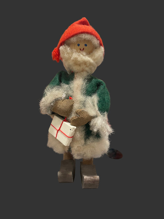 Swedish Santa in Green Coat with Gift