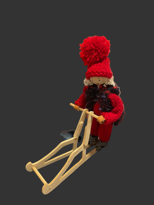 Swedish Wool Tomte on Kicksled (Red)