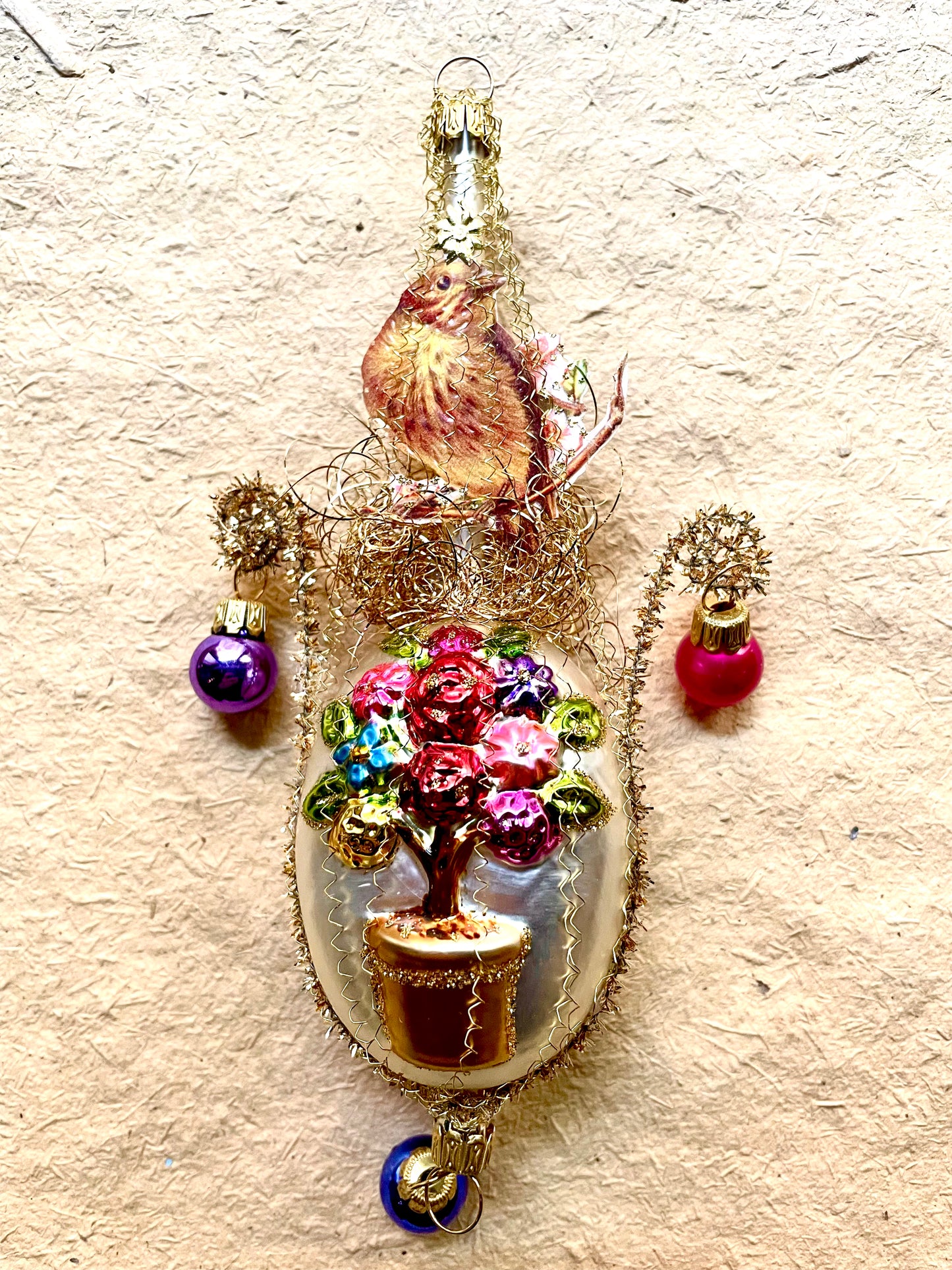 Nostalgic Victorian Bird on Flowers Ornament | Nostalgie Christbaumschmuck | Christmas Ornament