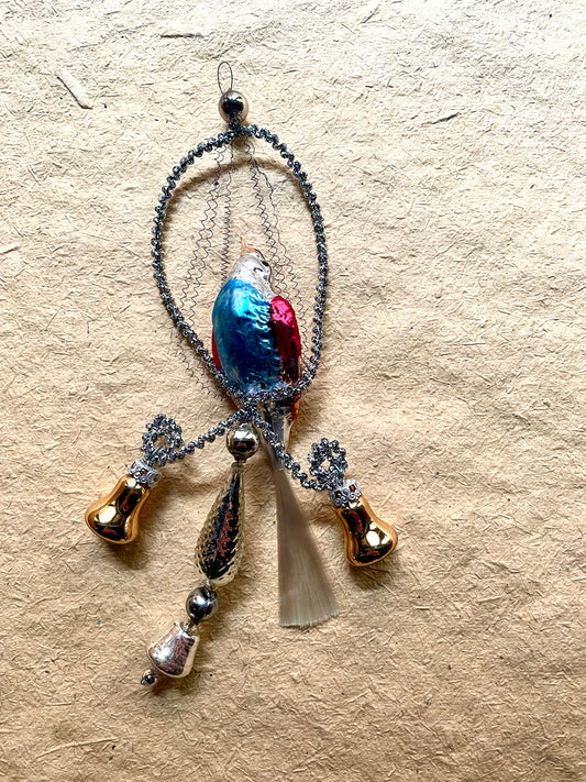 Nostalgic Victorian Bird Ornament - Blue Red and Gold | Nostalgie Christbaumschmuck