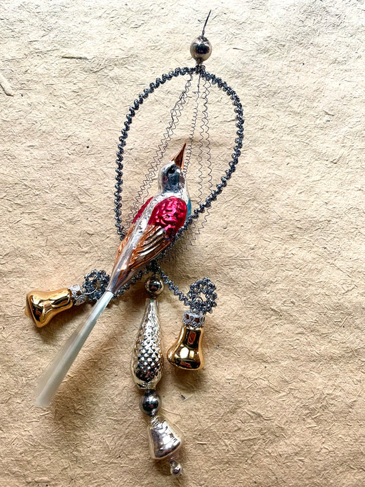 Nostalgic Victorian Bird Ornament - Blue Red and Gold | Nostalgie Christbaumschmuck