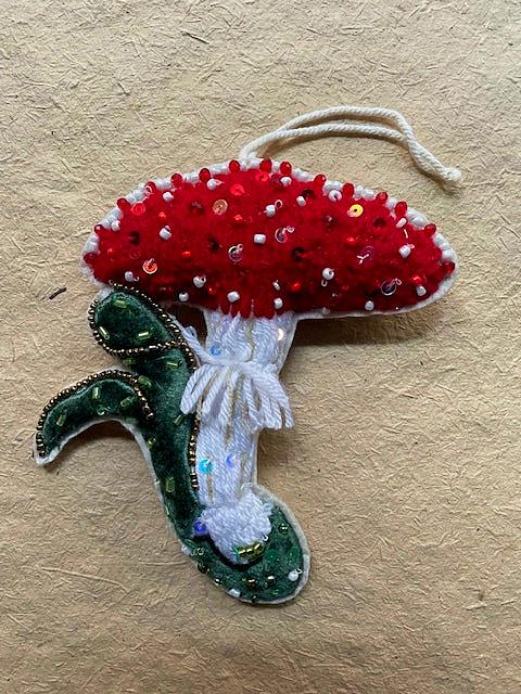 Beaded Amanita Muscaria Mushroom Christmas Ornament
