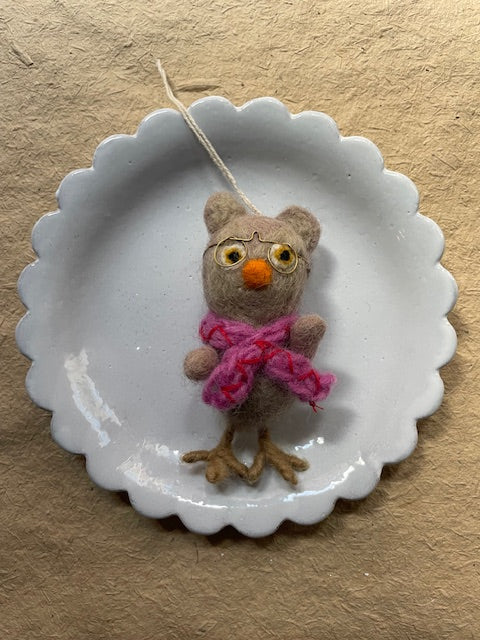 Owl with Pink Scarf Ornament | Christmas Ornament