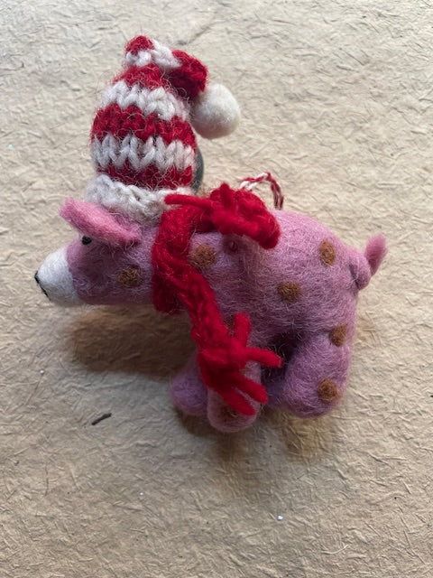 Pig with Striped Cap | Christmas Ornament