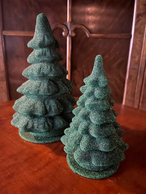 Small Forest Green Christmas Tree - Beaded Papier Mâché  | Ino Schaller