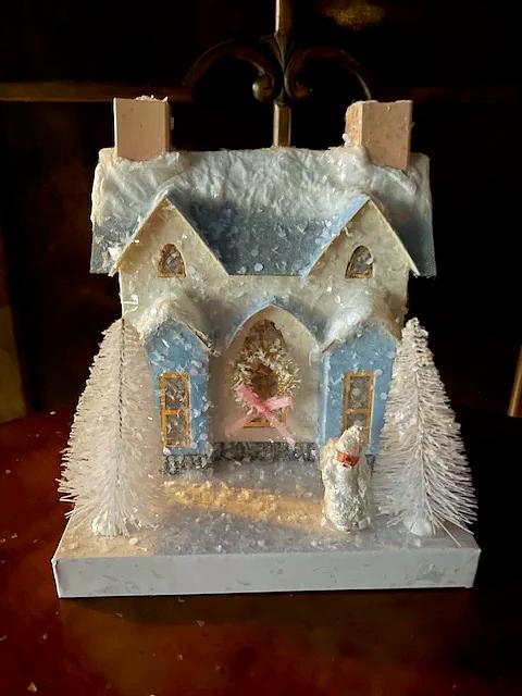 White French Villa Christmas House – Glittery Storybook Holiday Décor