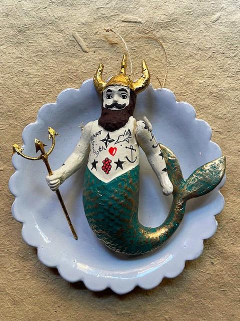 Poseidon Merman Paper Mache Ornament
