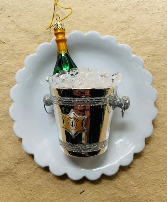 Champagne on Ice Glass Ornament – Festive Holiday Celebration