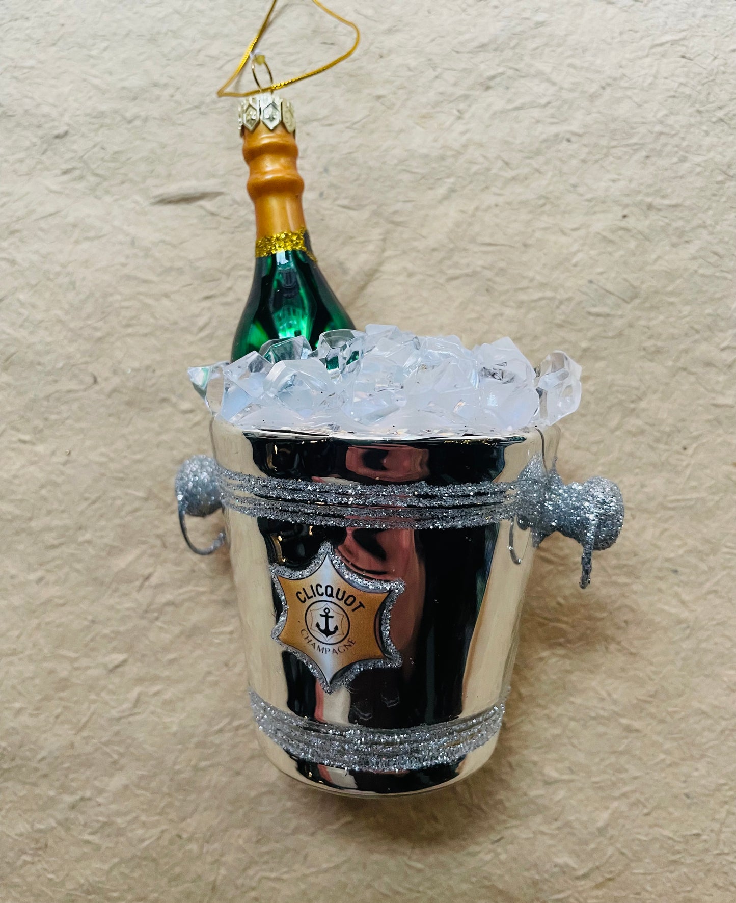 Champagne on Ice Glass Ornament – Festive Holiday Celebration