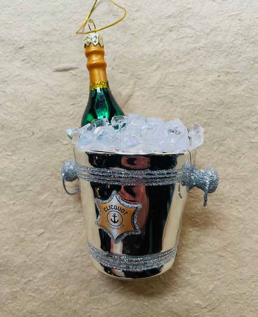 Champagne on Ice Glass Ornament – Festive Holiday Celebration