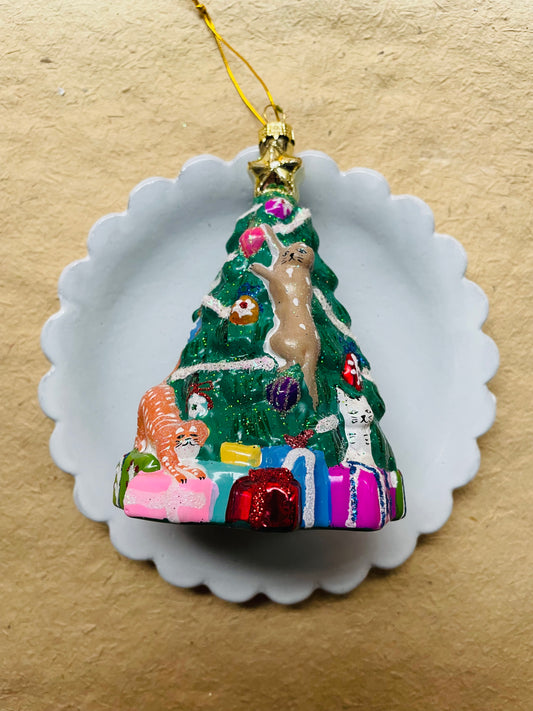 Frivolously Festive Felines Glass Ornament