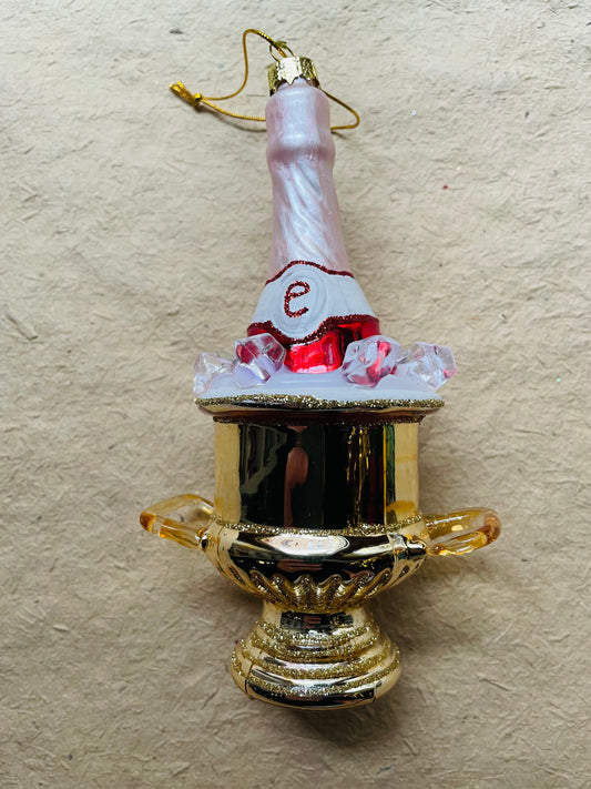 Pink Champagne On Ice Christmas Ornament – Glass Holiday Décor