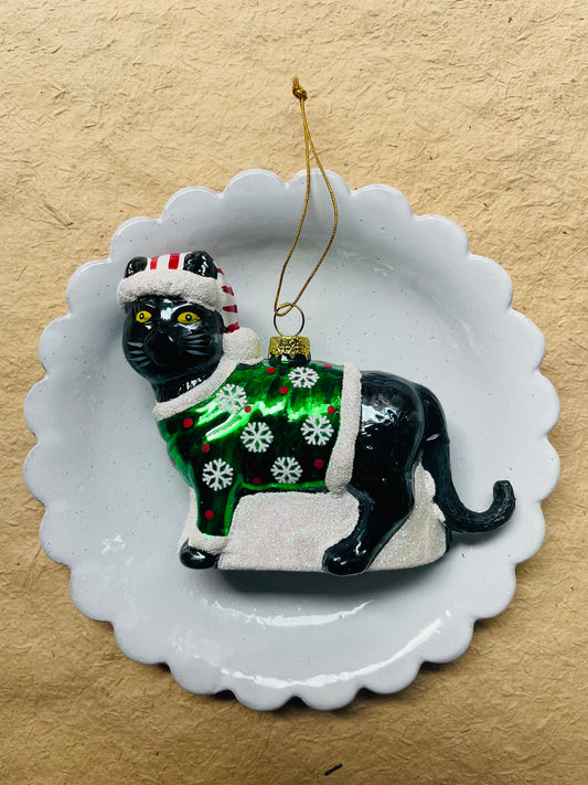 Festive Kitty - Green | Christmas Ornament