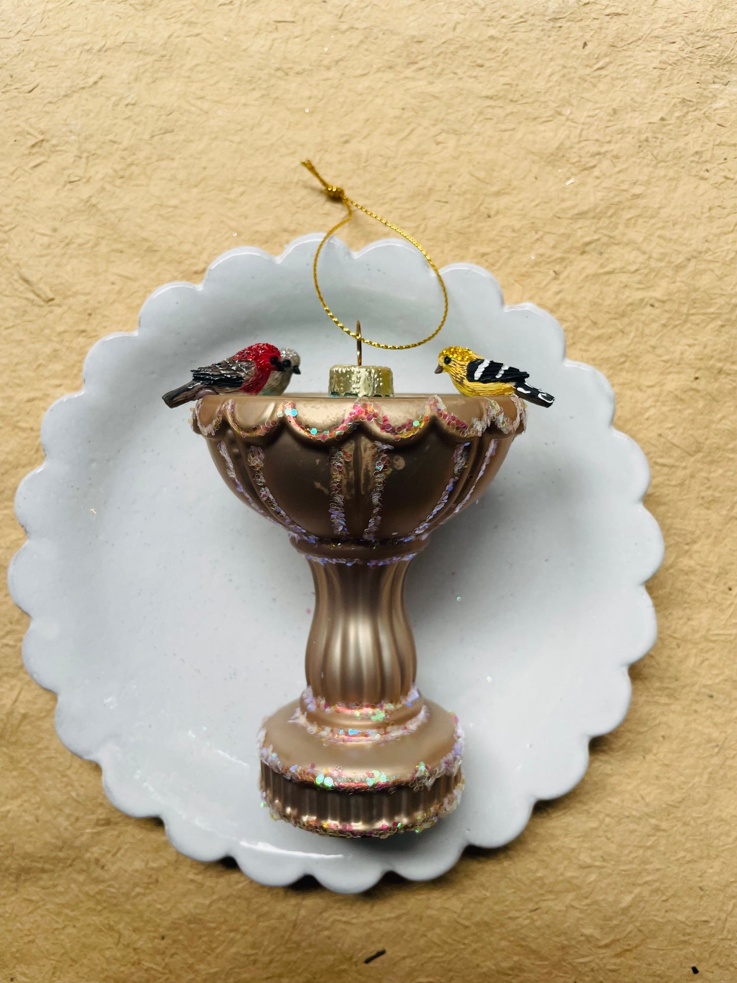 Bird Bath Glass Christmas Ornament