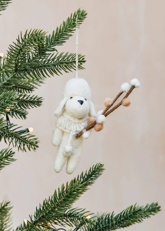Poodle Dog with Willow Ornament | Christmas Ornament