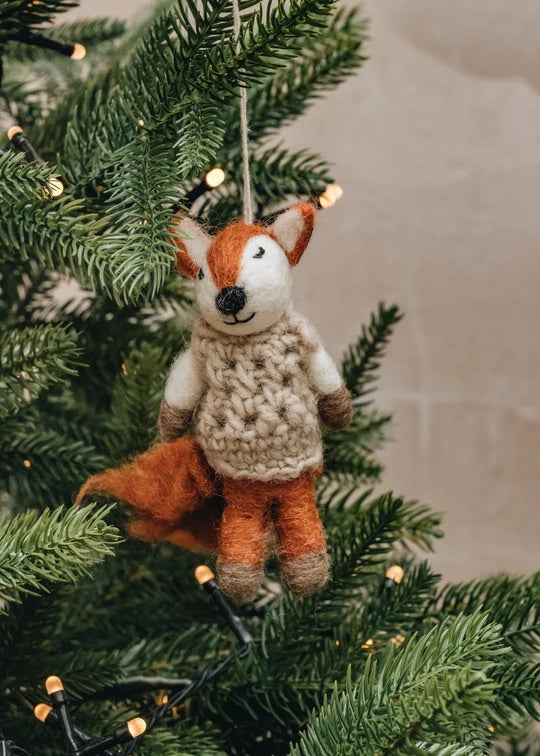 Lady Fox with Sweater Ornament | Christmas Ornament