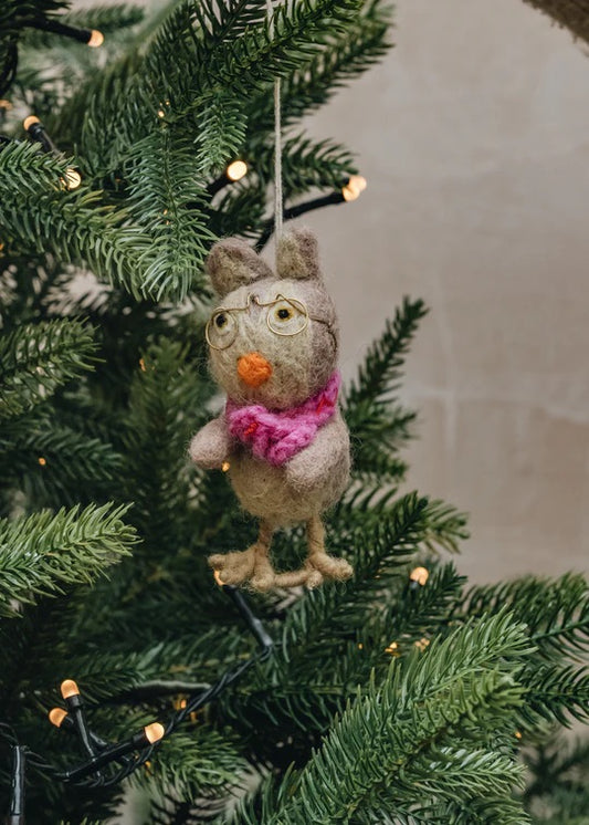 Owl with Pink Scarf Ornament | Christmas Ornament