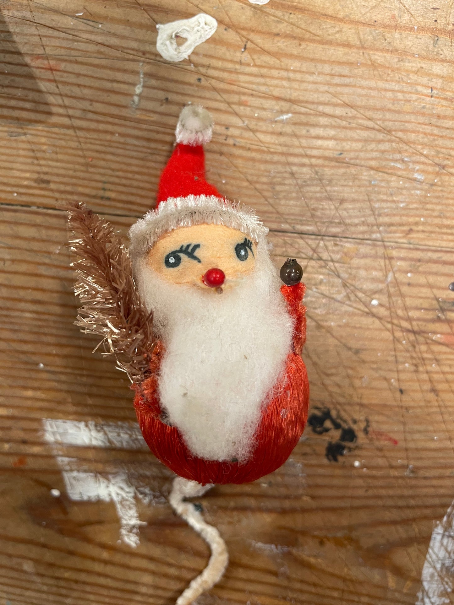 Red with Golden Tree Vintage Mid-Century Santa Ornamenr | Made in Japan