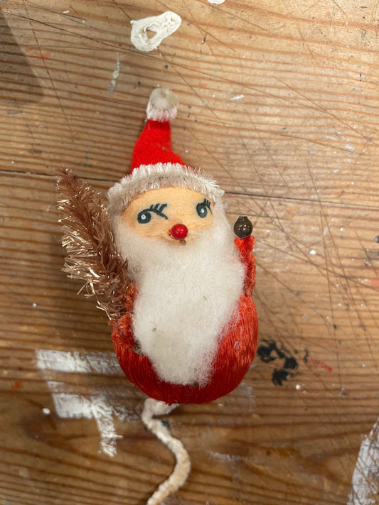 Red with Golden Tree Vintage Mid-Century Santa Ornamenr | Made in Japan