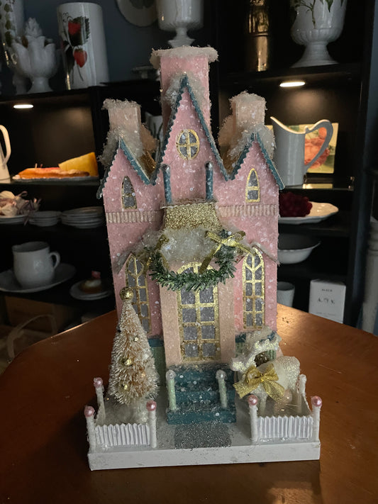 Merry Reindeer Manor Christmas House – Glittery Storybook Holiday Décor