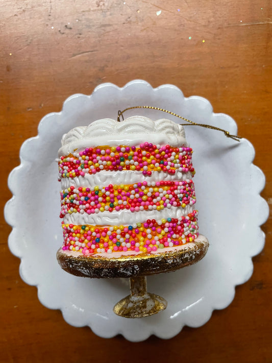 Confetti Confetti Cake Glass Ornament – Storybook Christmas Dessert Decoration
