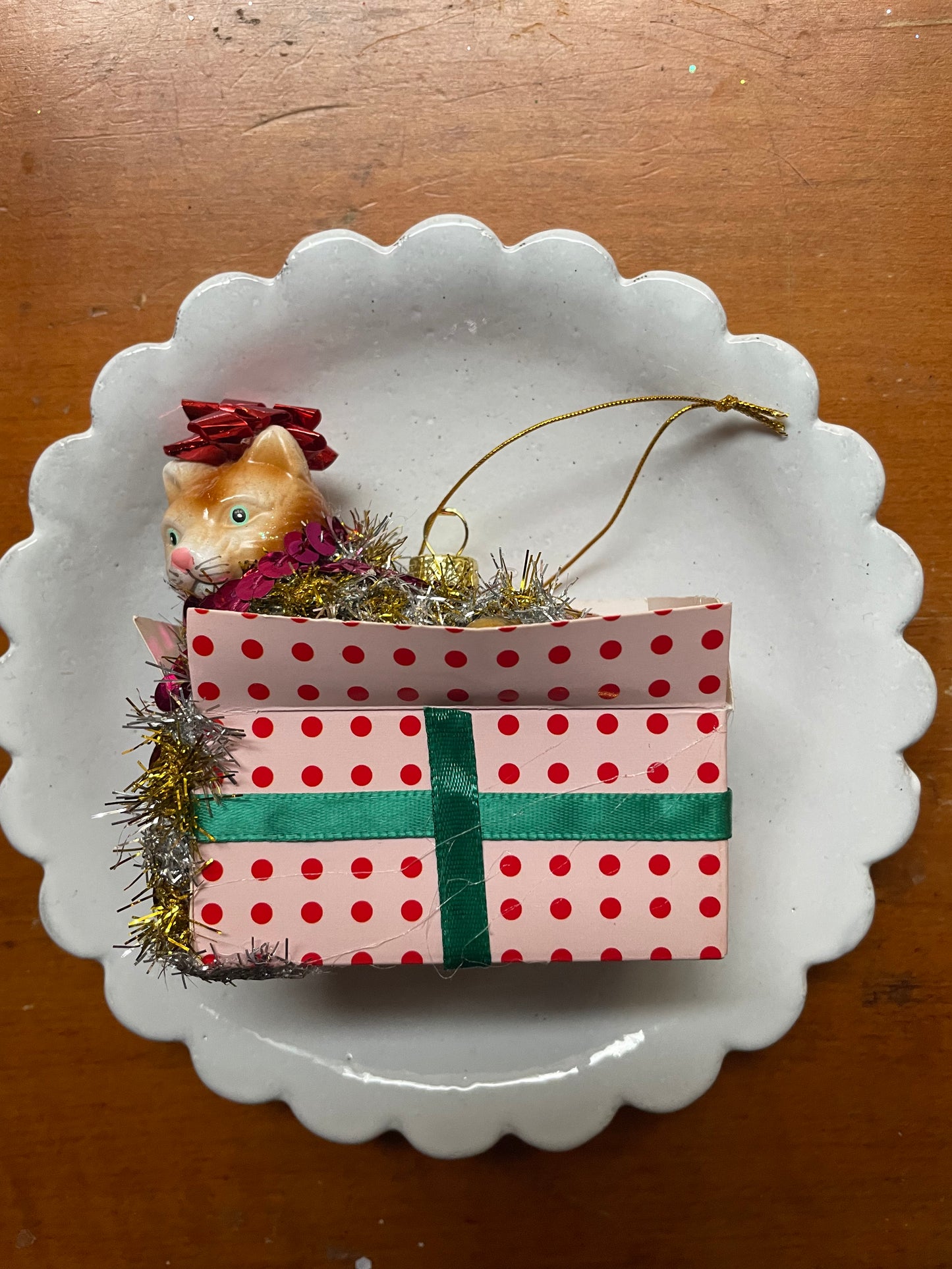 Christmas Kitty Glass Ornament