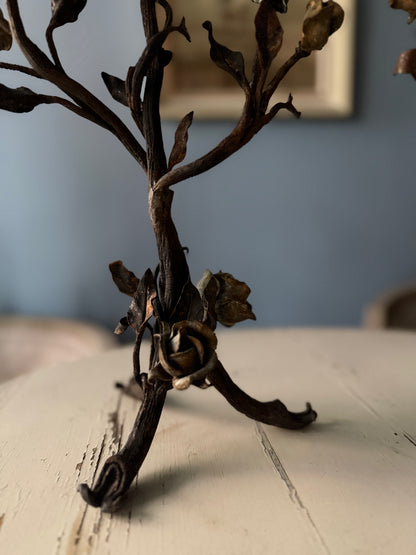 19th Century French Wrought Iron Rose Candlesticks, Pair