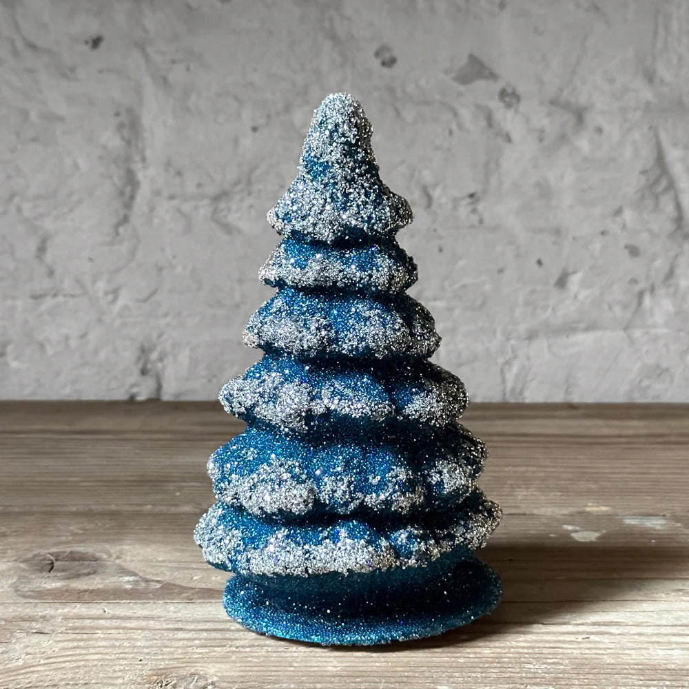 Beaded Papier Mâché Christmas Tree - Blue with Frost - Ino Schaller
